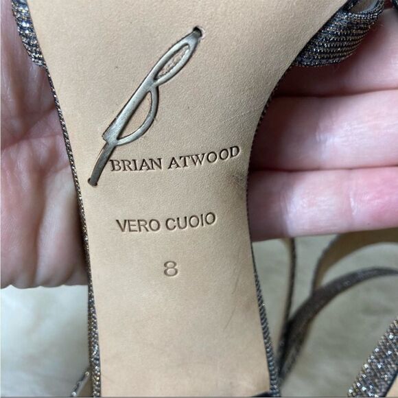 Brian Atwood Laetitia Glitter 4.5” Heels T-Strap Strappy Party Metallic 8 - Picture 11 of 12